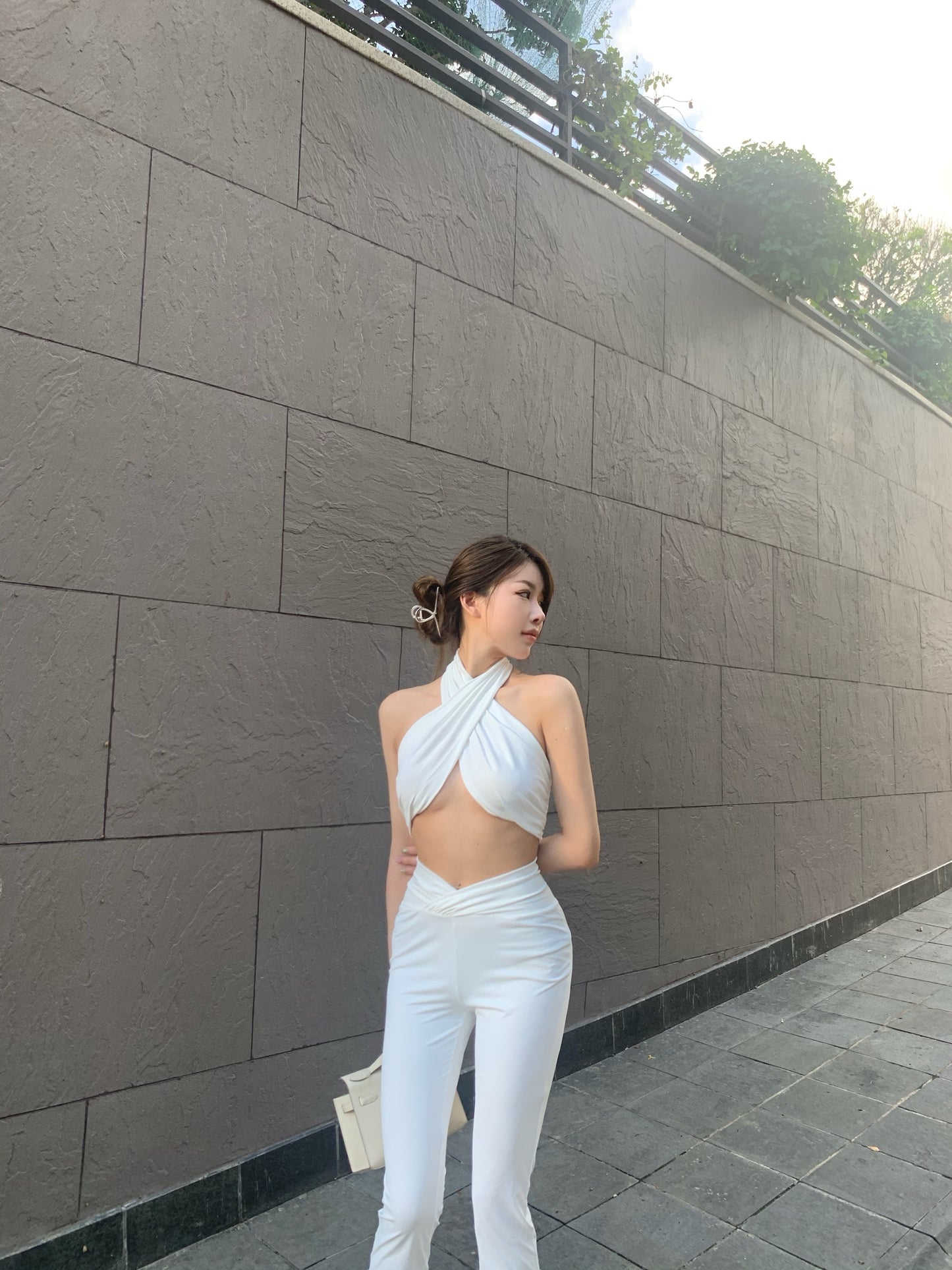 Myla - Neck style pure white suit